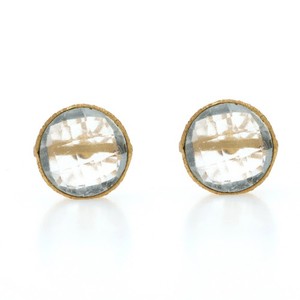Authentic Gold Plated Glass Stud Earrings - Round Checkerboard Pierced