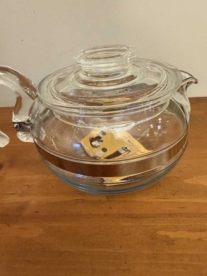 PYREX Flameware MCM Clear Glass 6 Cup VTG Tea Pot Stove Top Coffee Kettle 8336 - Image 3 of 4