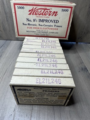 Vintage Western No. 8 1/2 Improved Primers 1000 Box, 1940s with 10 primer boxes.