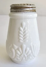 EAPG Victorian Glass Salt Pepper Shaker Milk White Medallion Sprig