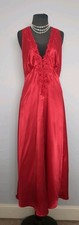 VTG VICTORIAS SECRET Gold Label Maxi Gown Red Satin Plunge Bias Lace Bling LARGE