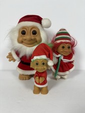 Vintage Russ Christmas Troll Doll Lot Santa Elf Holiday 3 Pc Original Clothes