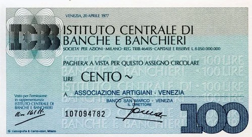 100 Lire Istituto Centrale di Banche E Banchieri - 1977 - Venezia - NEW