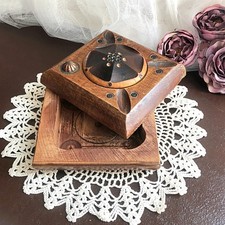 Rare Boîte à Cigarettes Pivotante Art Déco Années 30 - Cendrier Bois Ancien