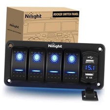 4 Gang Rocker Switch Panel with 4.8 Amp Dual USB Charger 5 Gang Dual USB Blue