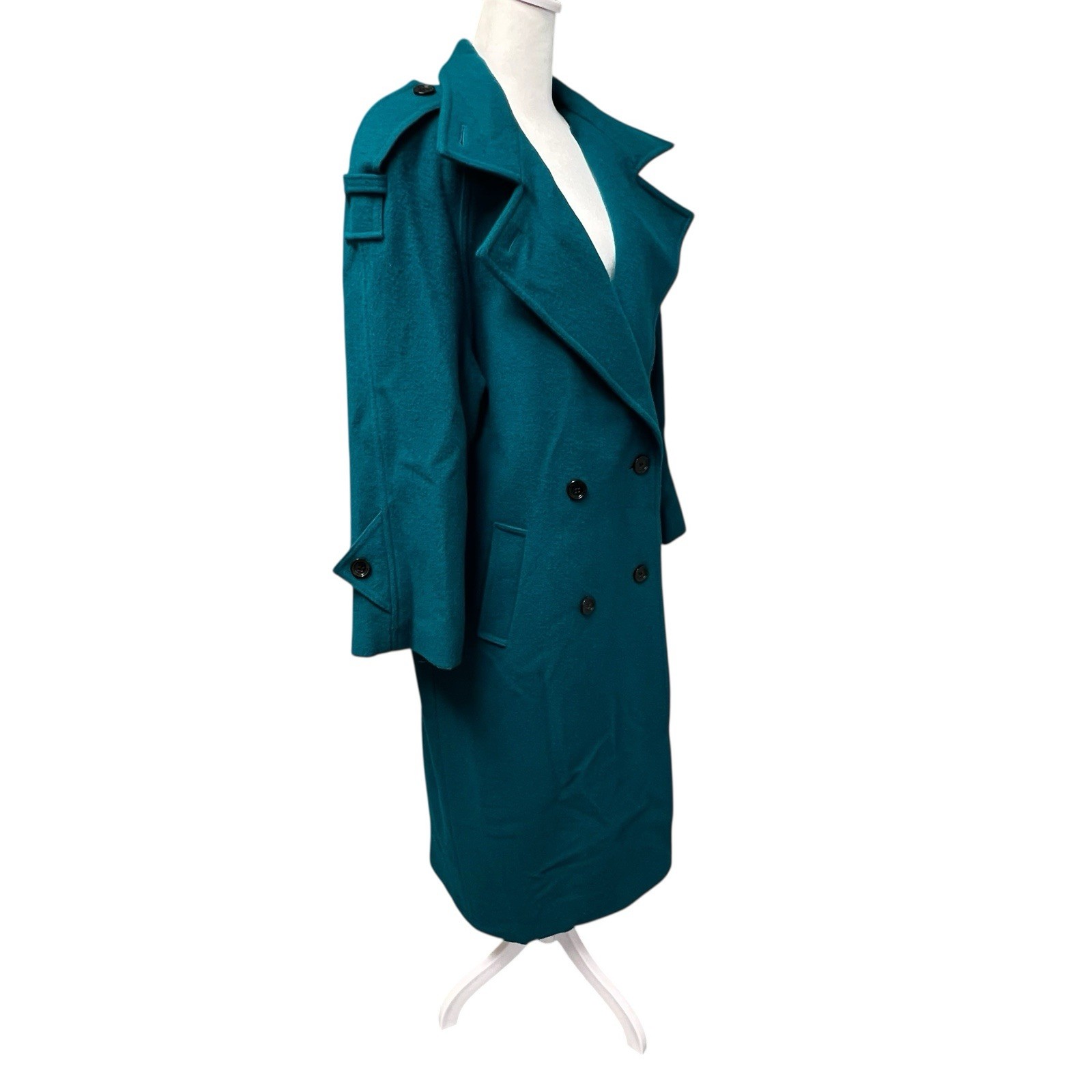 Vintage International Scene Teal Double Breasted Wool Trench Coat Size 11 / 12