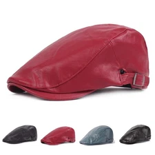 Men Faux Leather Flat Duckbill Newsboy Hat Gatsby Ivy Golf Driver Adjustable Cap