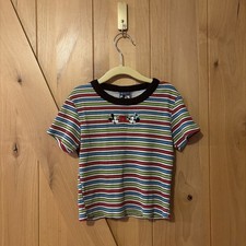 Vintage Y2K Walt Disney Girls Striped Shirt Mickey Minnie Size Small Embroidered