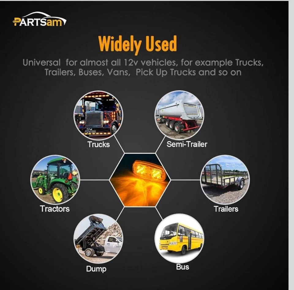 6 Pcs Double Bullseye Amber LED Side Marker Lights, Smoke Lens Rectangular - Image 2 of 4