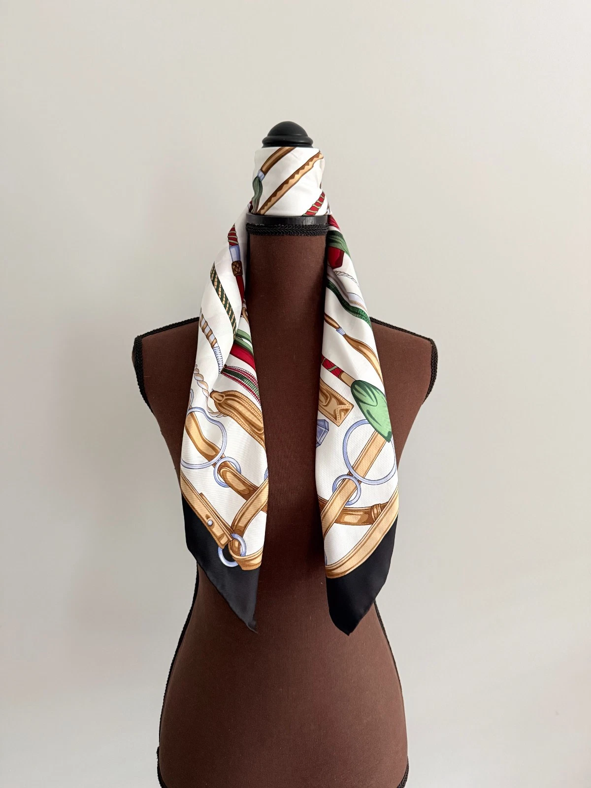 Gucci Equestrian White Black Border Silk Scarf with Gucci Box