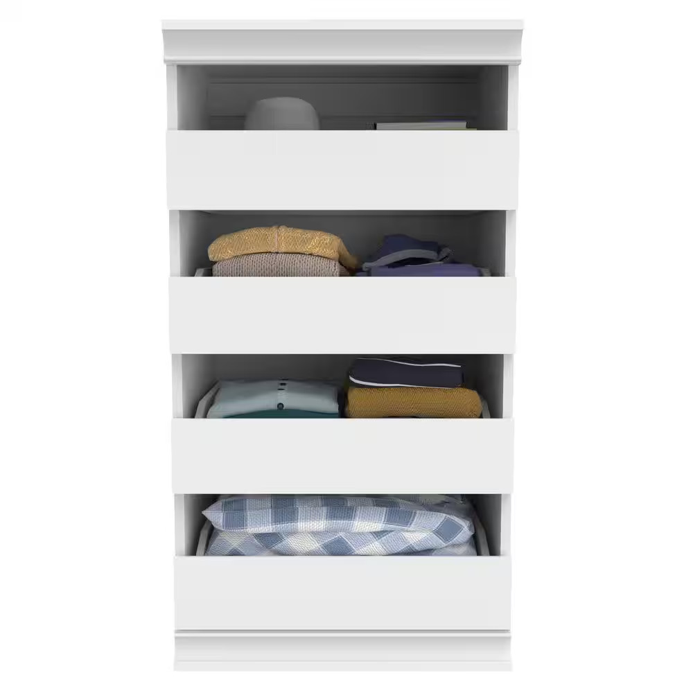 21.39 In. W White Modular Storage Stackable Unit with 4-Drawers Wood Closet Syst