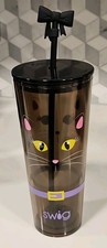 NEW Swig Life 24 oz Double Walled Plastic Tumbler Halloween Cup Black Cat Straw