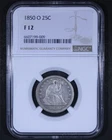 1850-O Seated Liberty Quarter - 25c NGC F12 - Tough Coin!