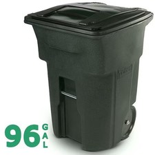 Toter 96 Gal Greenstone Outdoor Trash Can/Garbage Can with Quiet Wheels Attache