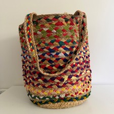 Beach Bag Tote Basket Woven Colorful Bucket Pool Cabana Resort Natural Fiber