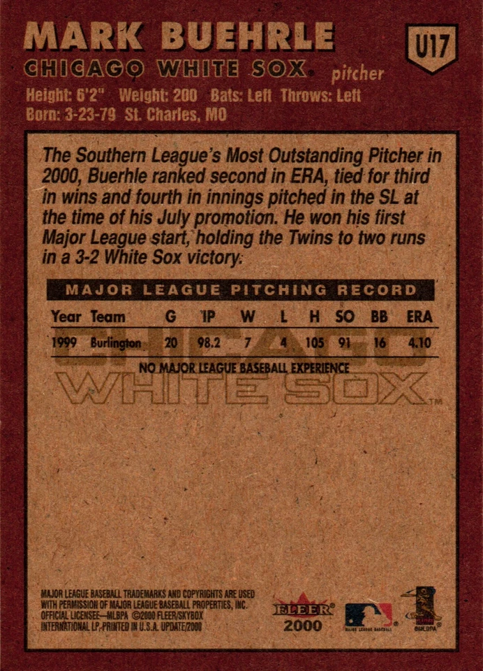 2000 Fleer Tradition Update #U17 Mark Buehrle - Image 2 of 2