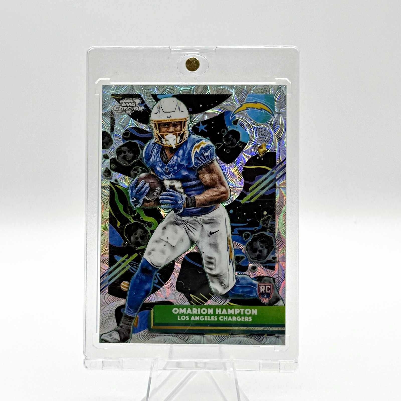 Topps 2025 Topps Chrome Nucleus Refractor Rookie Omarion Hampton Chargers #155