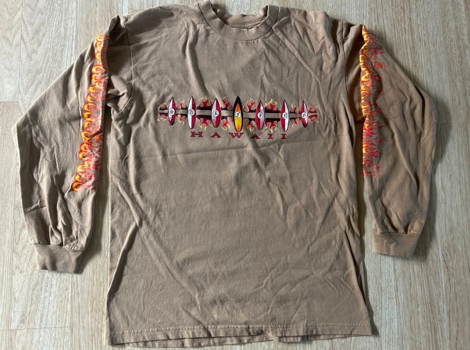 Vtg CYGNUS Long Sleeve Men’s M Shirt Surfing Hawaii Flames Long Short Boards - Image 3 of 4