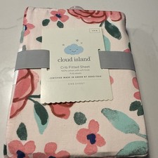 Cloud Island Crib Fitted Sheet Floral Meadow Pink Green New