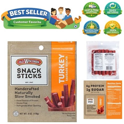 Turkey Sausage Snack Sticks, Naturally Smoked, Ready to Eat, High Protein, Lo...