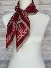 Talbots 100 Silk Scarf Square Chain Print Red Tan Vintage Korea