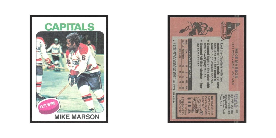 1975 Topps Mike Marson RC Washington Capitals #43 - Image 3 of 3