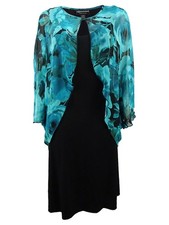 Connected Women's Floral Chiffon Cape Dress (8, Teal)
