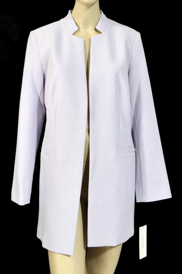 NUEVO CON ETIQUETAS Calvin Klein Pastel Lila Púrpura Acanalado Abierto Traje Más Largo Blazer Chaqueta 10 Foto 2 de 4