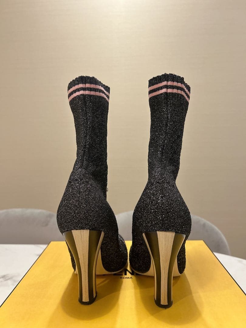FENDI High heel Knit Socks Boots 37 Black X Pink Auth Women | eBay