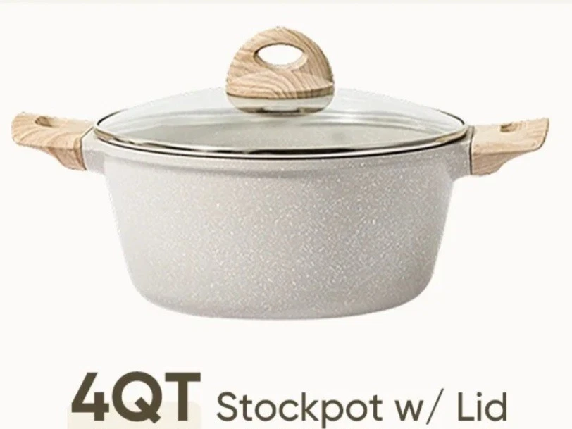 CAROTE ~ BEIGE Speckled ~ 4 Quart ~ Stockpot w/Lid ~ Non-Stick ~ All Stovetops