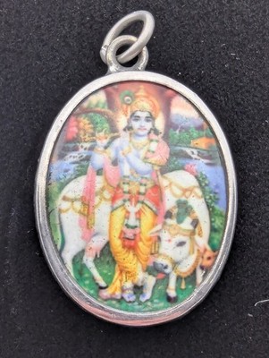 KRISHNA WITH NANDI HINDU GOD OF LOVE COMPASSION OM AMULET PENDANT CHARM TALISMAN