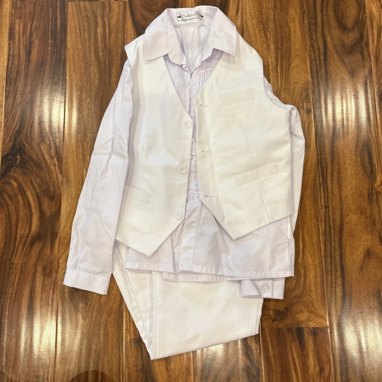 Boys' White Formal Vest Suit Set with Shirt and Pants