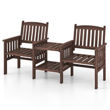 2-Seater Patio Garden Bench Outdoor Table and Chairs Set w/5cm Umbrella Hole