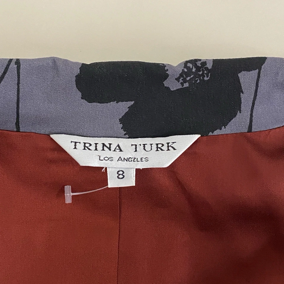 Jaqueta Trina Turk Feminina 8 Cinza Floral Botão Elástico Manga 3/4 Blazer Carreira - Imagem 2 de 4