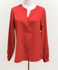 Lands’ End Women's Red Long Sleeve V-neck Button Cuff  Flowy Tunic Top 8