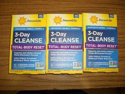 3 Boxes Renew Life 3-Day Cleanse Total - Body Reset  Exp 6/2028