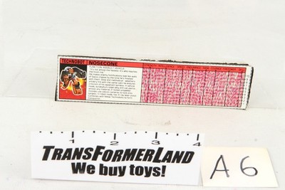 Transformers G1 Nosecone Tech Specs 1987 Vintage Hasbro