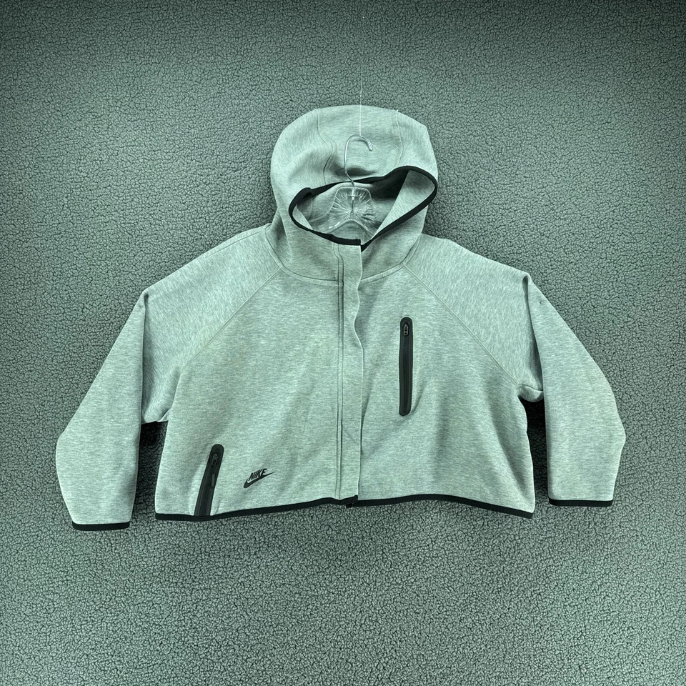 Sudadera con capucha Nike Sportswear Tech Crop Cape para mujer talla S gris negro BV3396-063 Foto 2 de 4