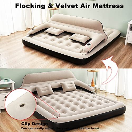 Size Air Mattress Inflatable Bed with Headboard and Pillows,Blow Up