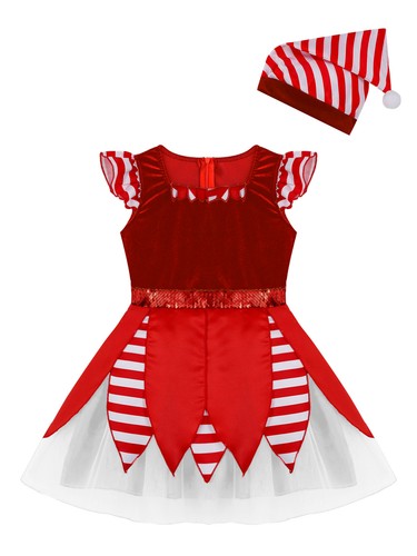 Kids Girls Sequins Striped Dancewear Costume Christmas Mesh Tutu Dress Leotard - Picture 157 of 185