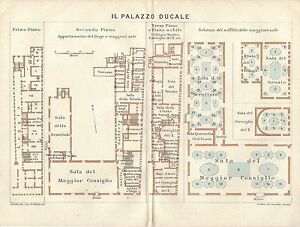 Carta Geografica Antica Venezia Pianta Palazzo Ducale Tci 19 Old Antique Map Ebay