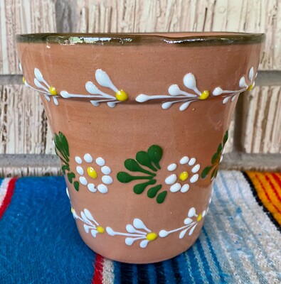 Mexican Ceramic Flower Pot Planter Folk Art Pottery Handmade