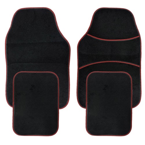 Universal Car or Van Floor Mats 4PC Set Non Slip Carpet or Rubber Red,Black UKDC
