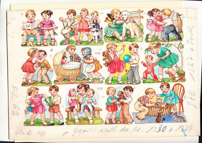 UNIKAT !  PZB 1327 - meisterliche Handmalerei - Kinder / Hund / Baby / Katze