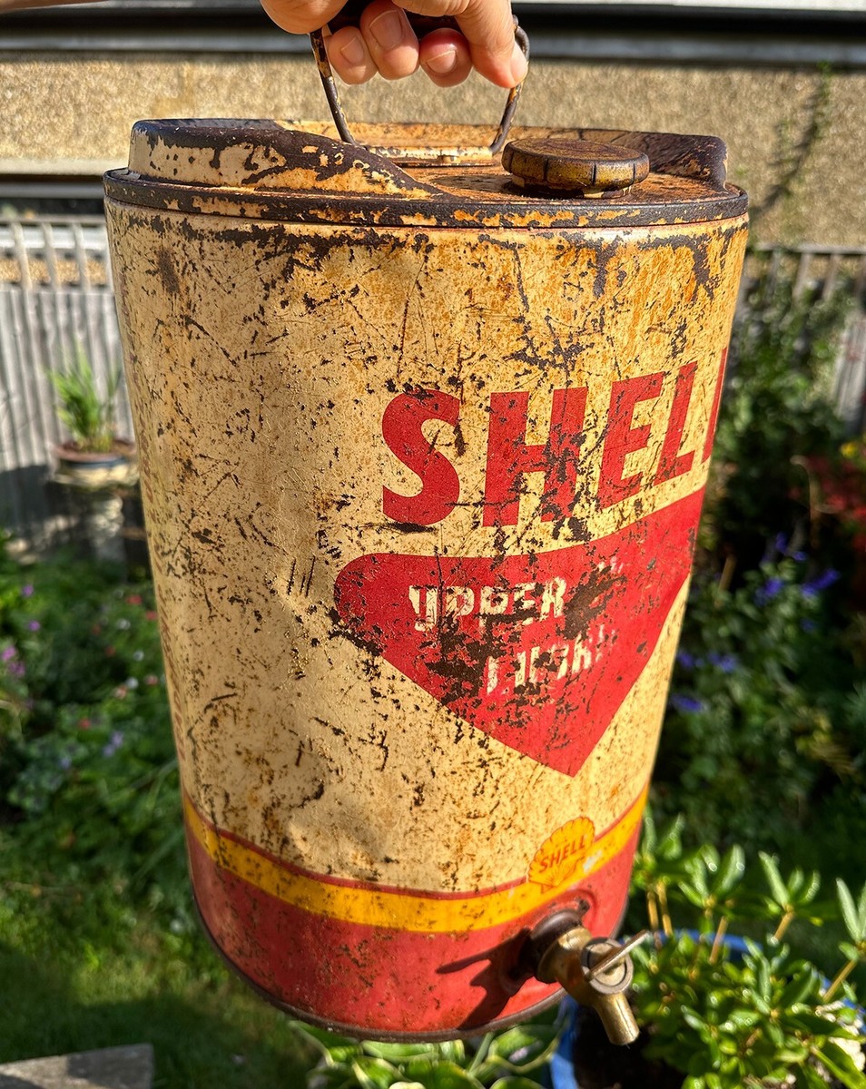 Vintage 1960s SHELL 5-Gallon Upper Cylinder Lubricant OIL DRUM