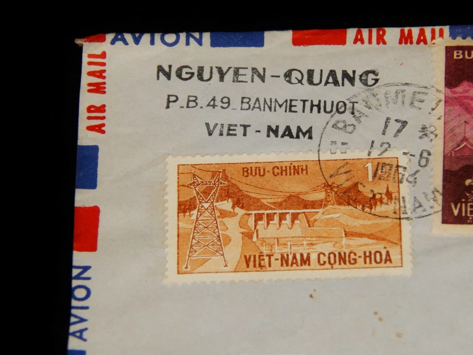 Sello de colección, 1964, Banmethuot, Vietnam del Sur, correo aéreo a Brooklyn, Nueva York, presas Foto 3 de 4