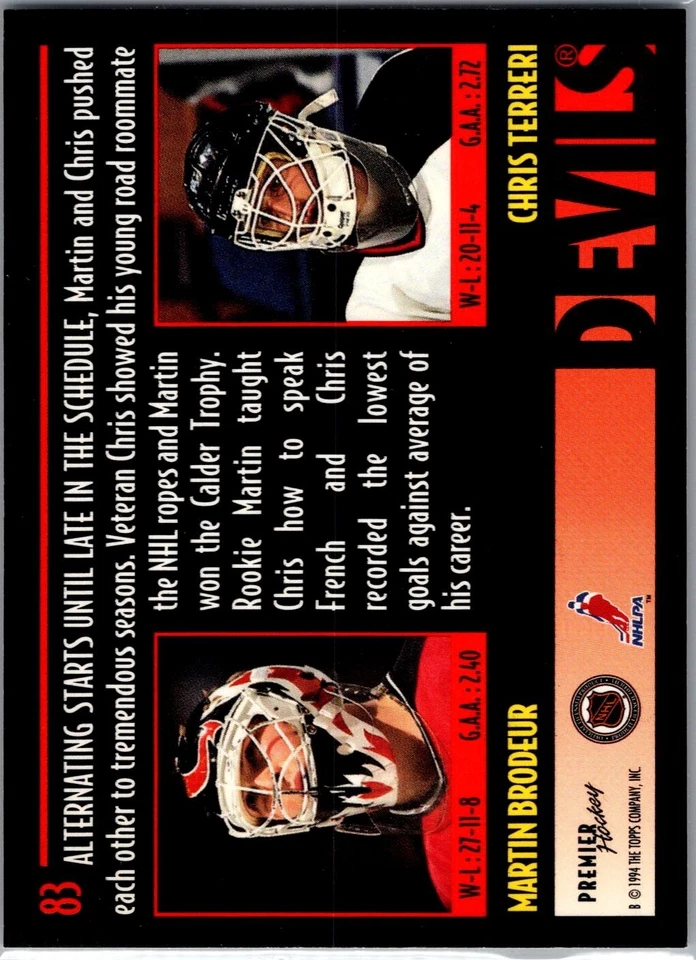 1994-95 Topps Premier - #83 Martin Brodeur / Chris Terreri - Image 2 of 2