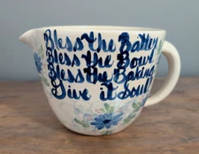 Vintage Batter Bowl East Texas Pottery "Bless the Batter" Handle & Spout
