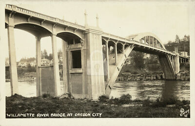 #ad Williamette River Bridge at Oregon City OR 1924 RPPC Photo Postcard COPY $4.95