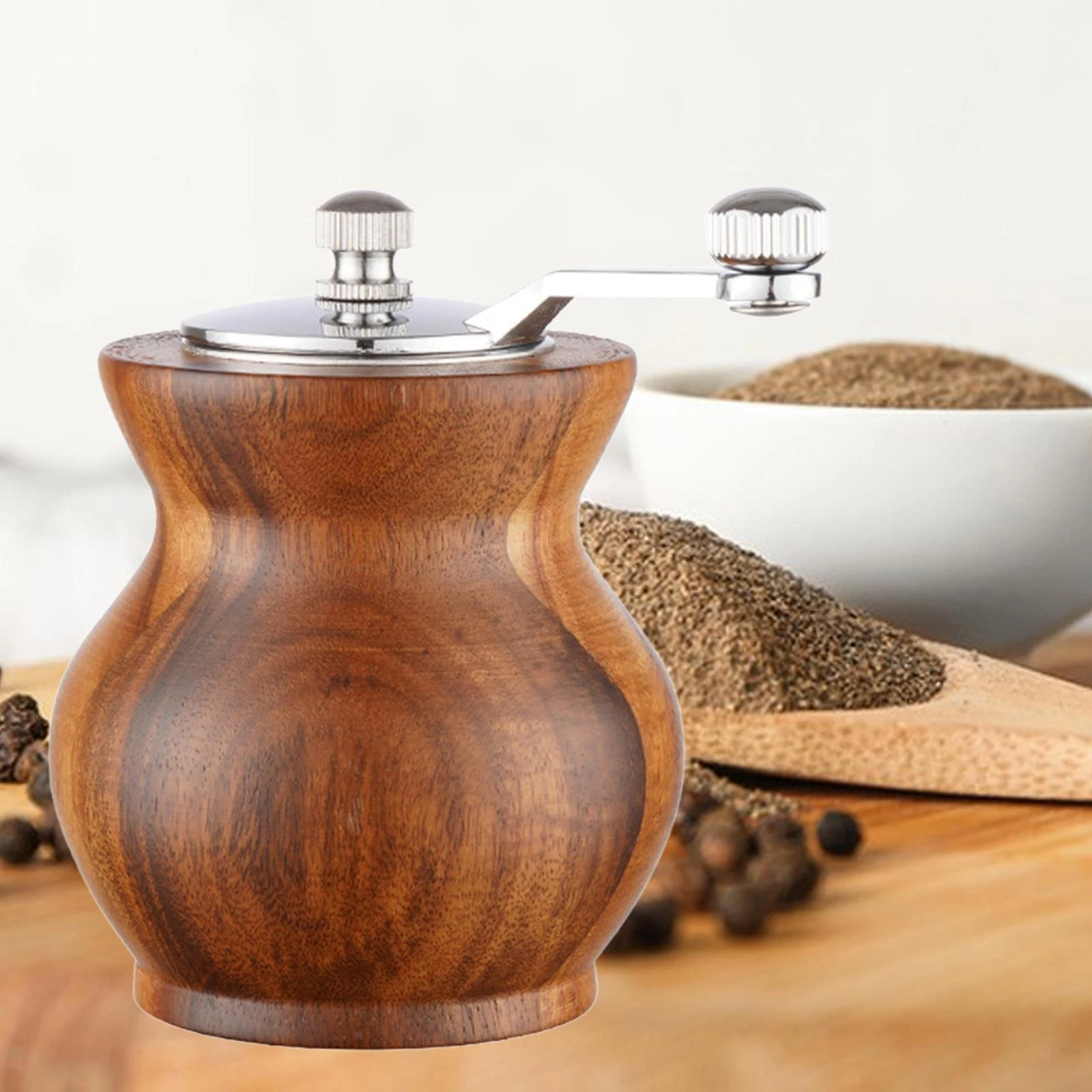 Salt and Salt Grinder Wood Portable 7cmx9cm Manual Grinding Tool Kitchen Gadget